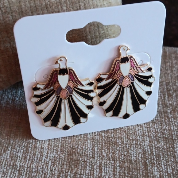 Gold Tone Enamel Bird Post Earrings - Picture 7 of 7